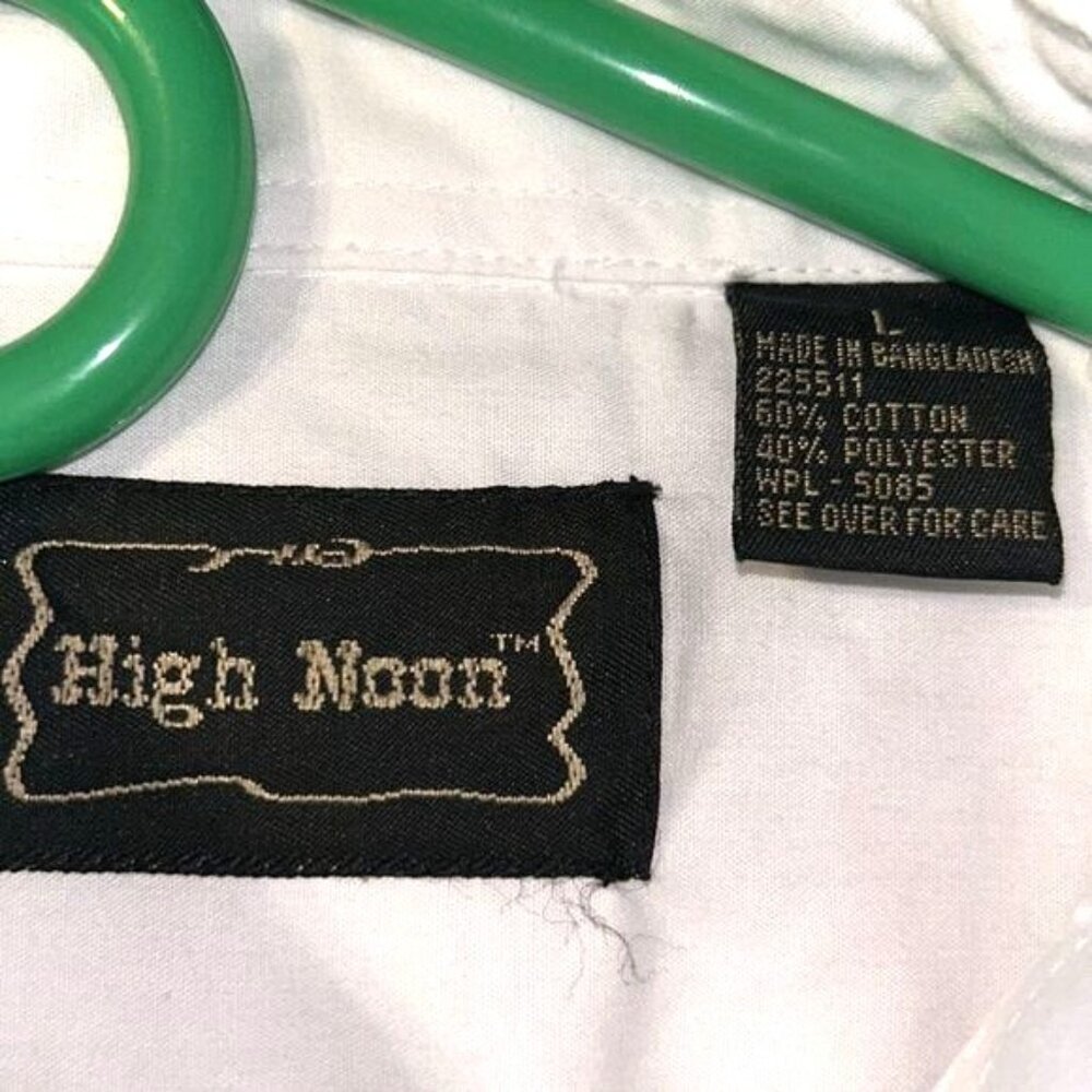 High Noon Western Shirt Long Sleeve Snap Button Aztec Embroidery White L Cotton - Picture 3 of 5